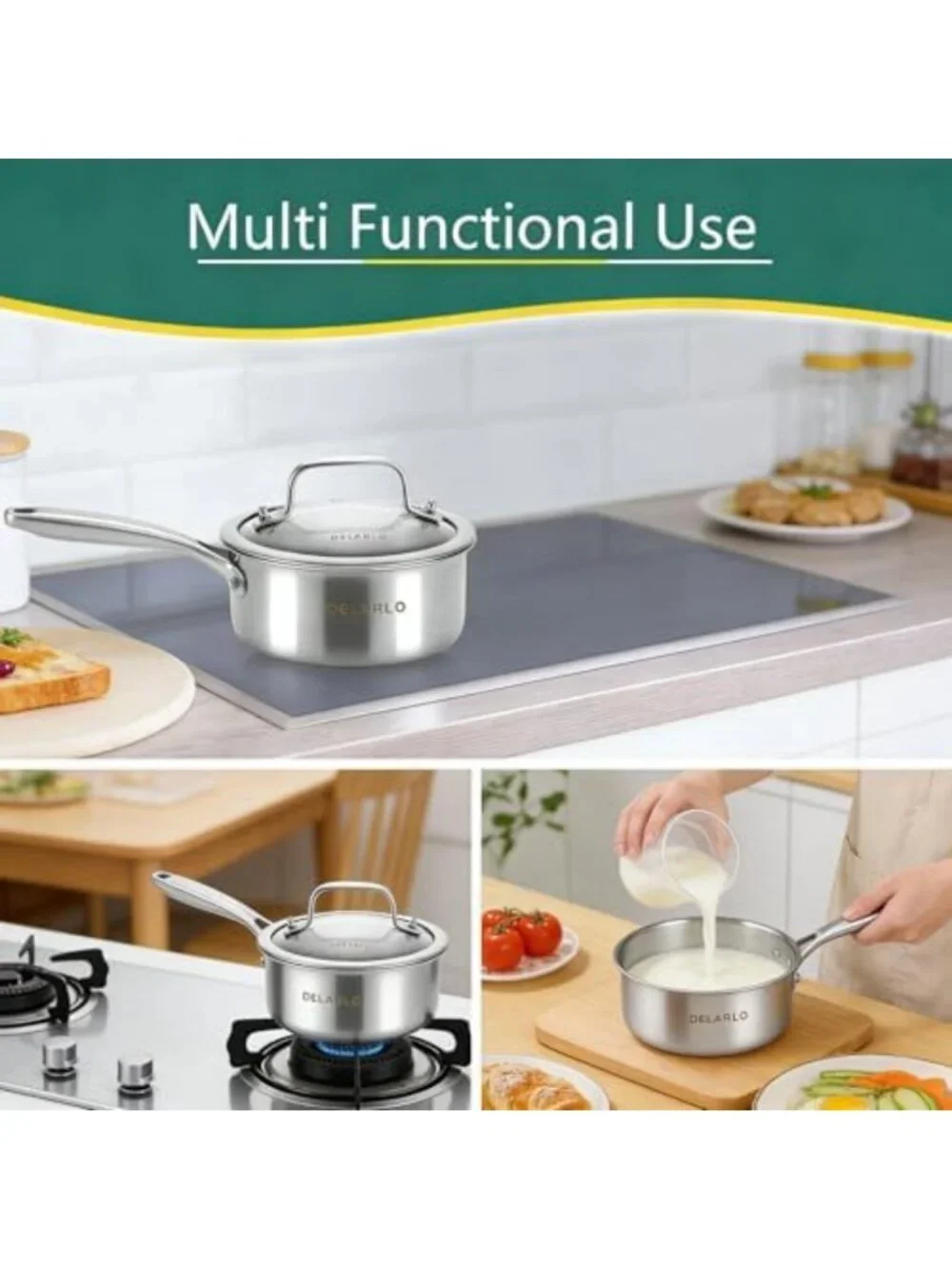 Tri-Ply Stainless Steel 1.5 Quart Saucepan with Lid - Durable, Versatile